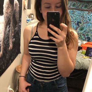 Garage - Striped Cropped Halter Top​​